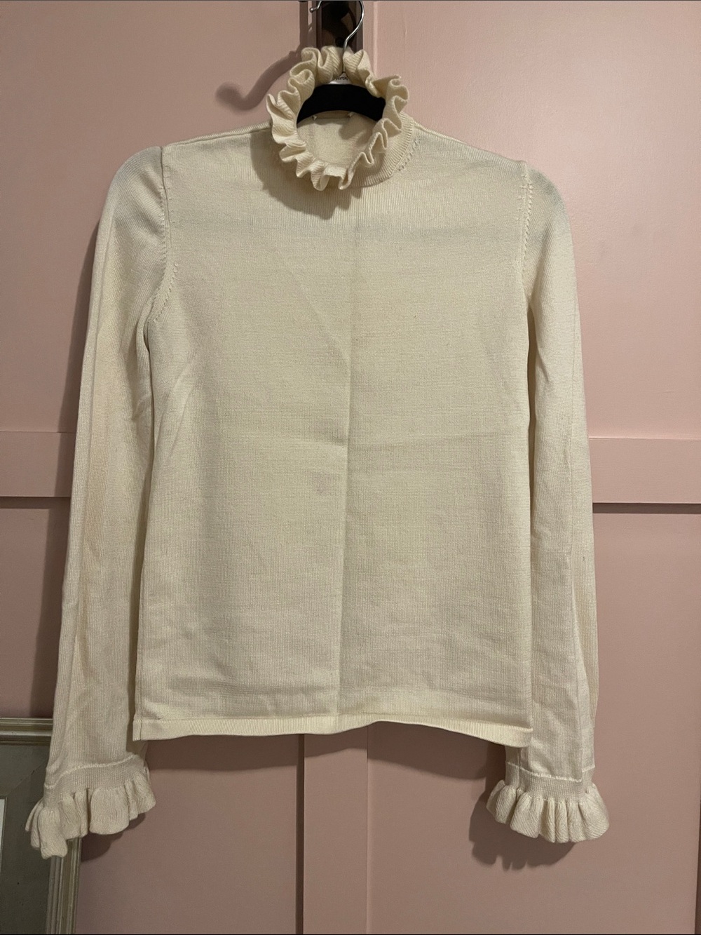 & Other Stories Cream Ruffle-Trim Long Sleeve Top